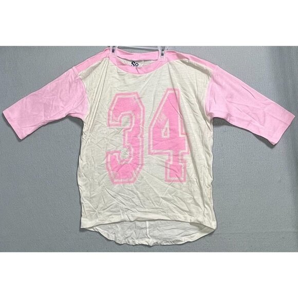 S Jersey-Type Shirt Girls M Medium Pink Tee Short 3/4 Sleeve Shirt Kids - Picture 1 of 8